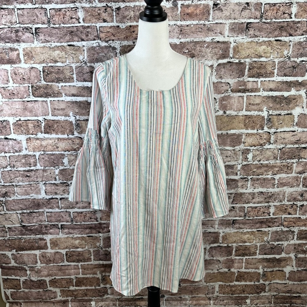 Entro Striped Tunic Dress Bell Sleeve Bohemian Style Mini Size M Anthro Guest